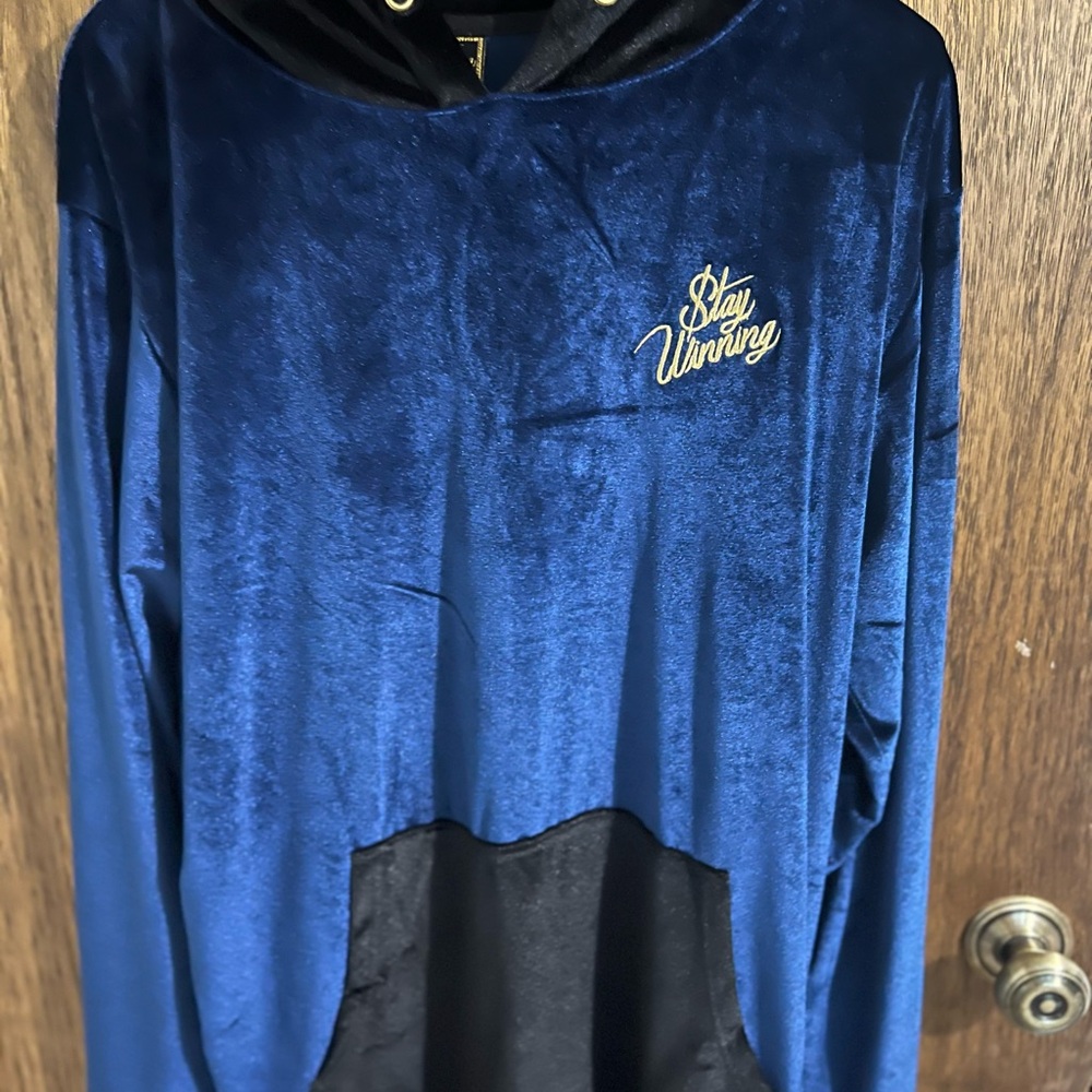 Men's Velvet Blue and Black Hoodie